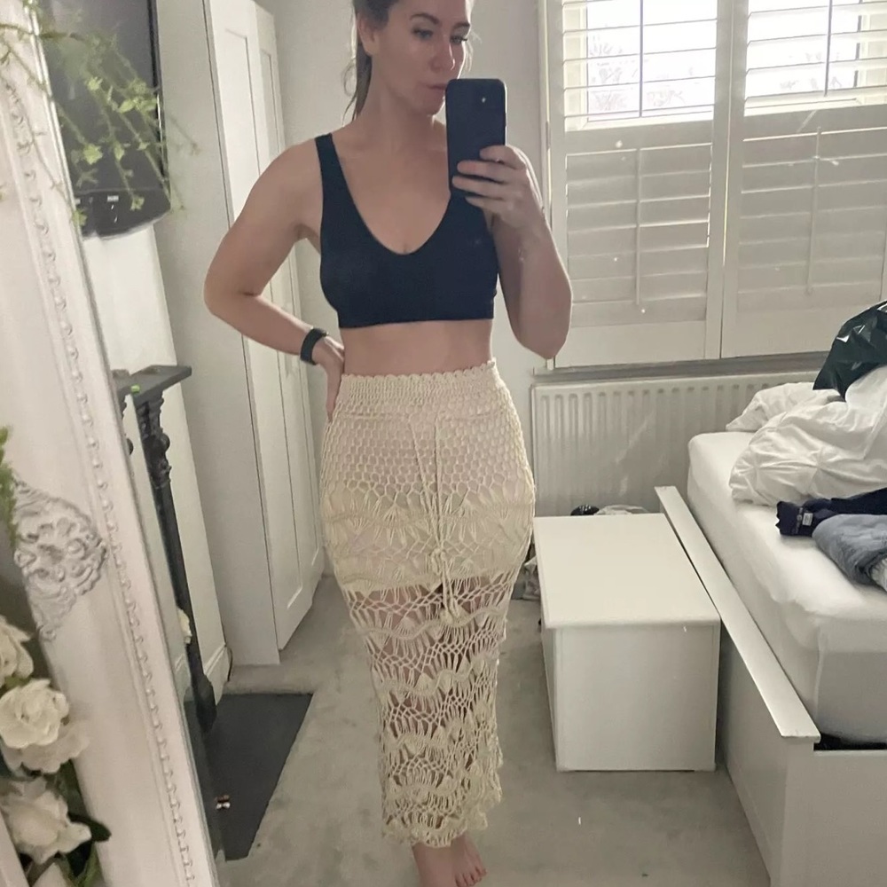 Crochet skirt summer beach skirts cream beige bikini cover up - Picture 5 of 5